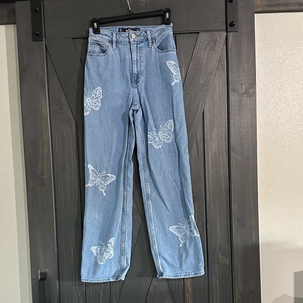 Hollister Light Blue Butterfly Straight Leg Jeans